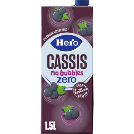 Hero Cassis no bubbles zero bevat 0.4g koolhydraten