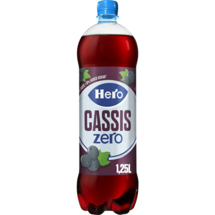 Hero Cassis zero bevat 0.4g koolhydraten