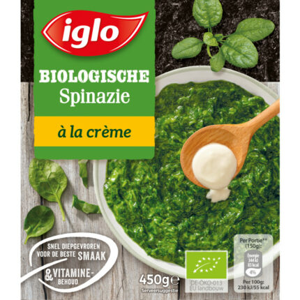 Iglo Biologische spinazie à la crème bevat 3.3g koolhydraten