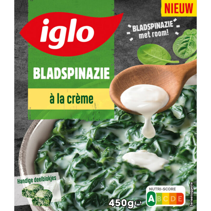 Iglo Bladspinazie á la crème bevat 3.3g koolhydraten