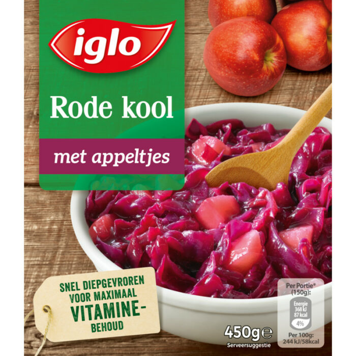 Iglo Rode kool met appeltjes bevat 9.5g koolhydraten