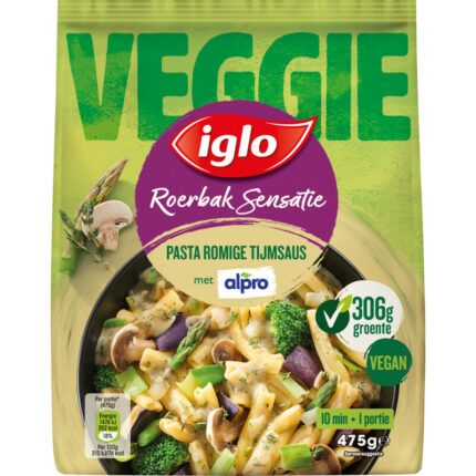 Iglo Roerbaksensatie veggie pasta alpro bevat 9.2g koolhydraten