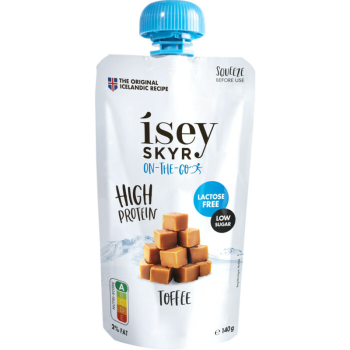 Isey Skyr on-the-go toffee bevat 3.7g koolhydraten