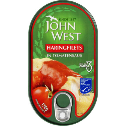 John West Haringfilets in tomatensaus bevat 5.8g koolhydraten