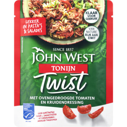 John West Tonijn twist ovengedroogde tomaat bevat 3.9g koolhydraten