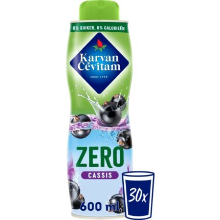 Karvan Cévitam Zero cassis siroop bevat 0.4g koolhydraten