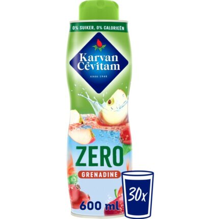 Karvan Cévitam Zero grenadine siroop bevat 0.7g koolhydraten