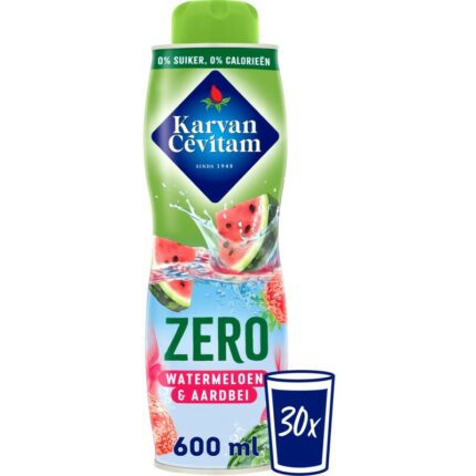 Karvan Cévitam Zero watermeloen & aardbei siroop bevat 0.8g koolhydraten