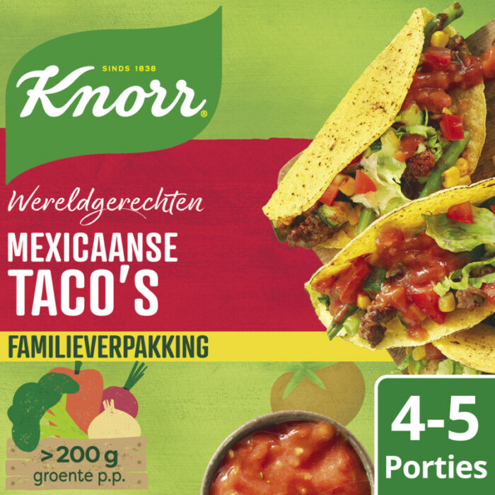 Knorr Wereldgerecht Mexicaanse taco's family bevat 9g koolhydraten