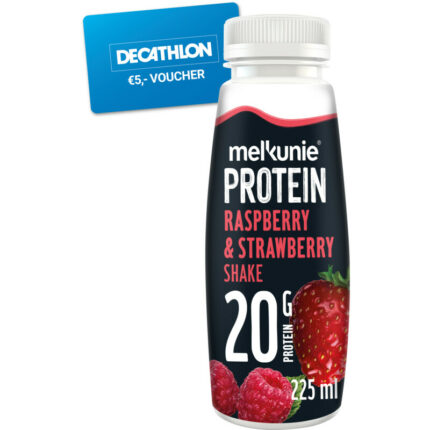 Melkunie Protein aardbei & framboos shake bevat 6.5g koolhydraten