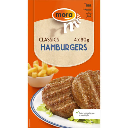 Mora Hamburgers classics bevat 3.6g koolhydraten
