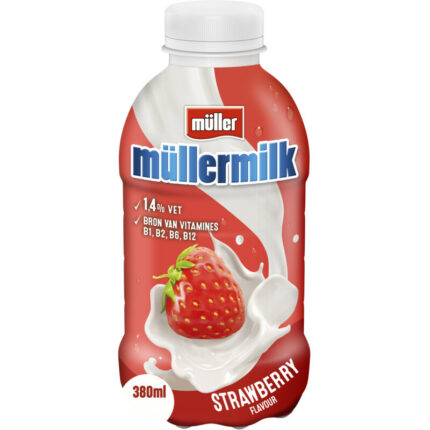 Müller Mullermilk strawberry bevat 9.5g koolhydraten
