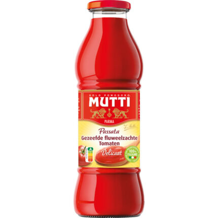 Mutti Passata gezeefde fluweelzachte tomaten bevat 5.1g koolhydraten