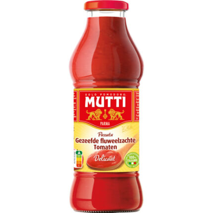 Mutti Passata gezeefde fluweelzachte tomaten bevat 5.1g koolhydraten