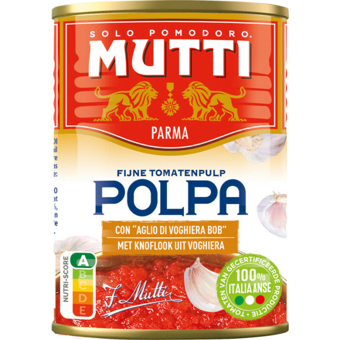 Mutti Polpa met knoflook bevat 3.9g koolhydraten