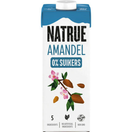 Natrue Almond drink 0% sugars bevat 0.1g koolhydraten