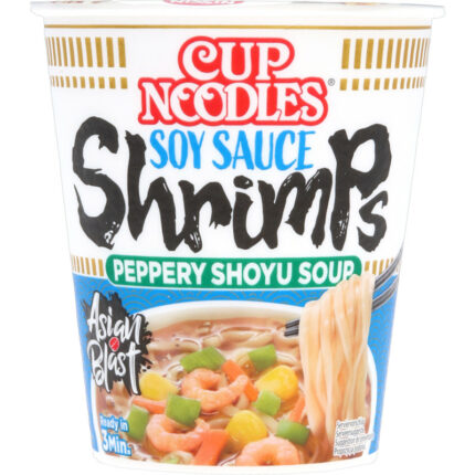 Nissin Soy sauce shrimp noodles bevat 9.9g koolhydraten