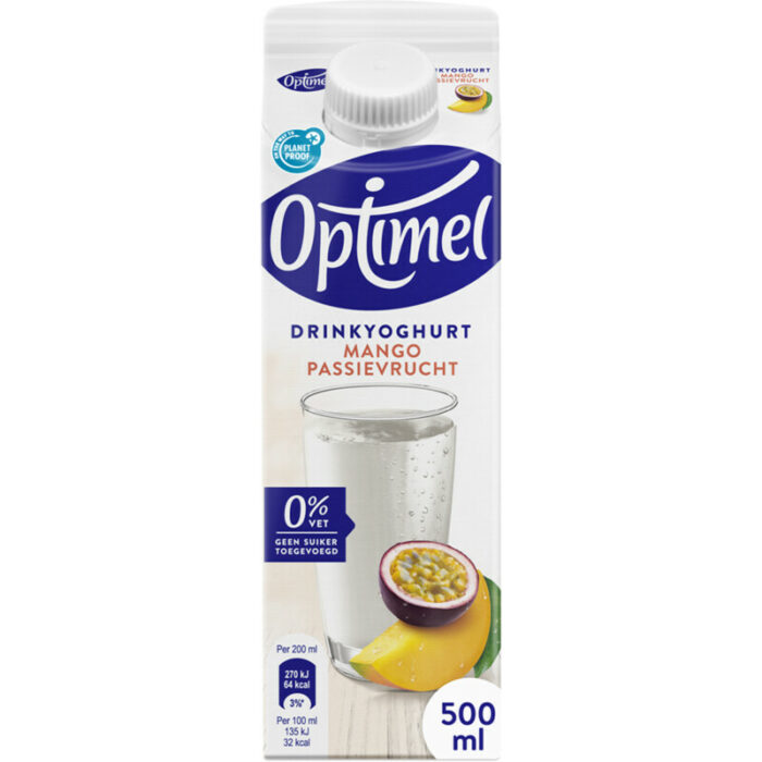 Optimel Drinkyoghurt mango-passievrucht bevat 3.8g koolhydraten