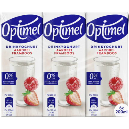 Optimel Langlekker drinkyoghurt aardbei framboos bevat 4.2g koolhydraten