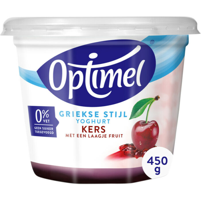 Optimel Magere griekse stijl yoghurt kers bevat 4.6g koolhydraten