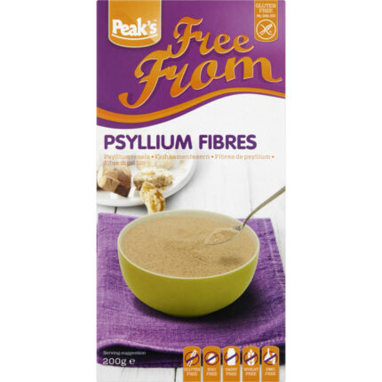 Peak's Psylliumvezels glutenvrij bevat 0.4g koolhydraten