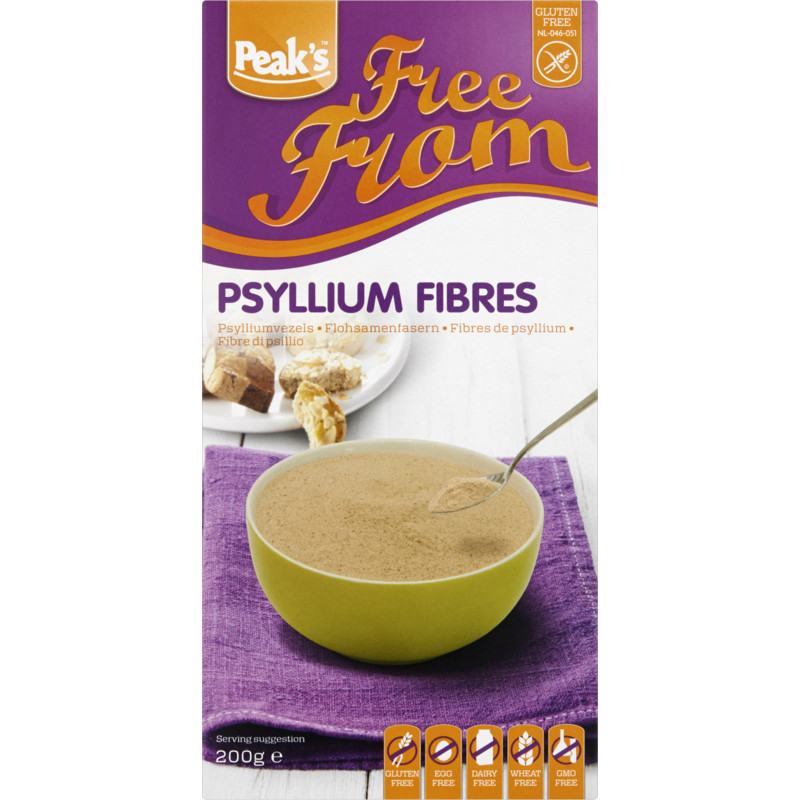 Peak's Psylliumvezels glutenvrij bevat 0.4g koolhydraten
