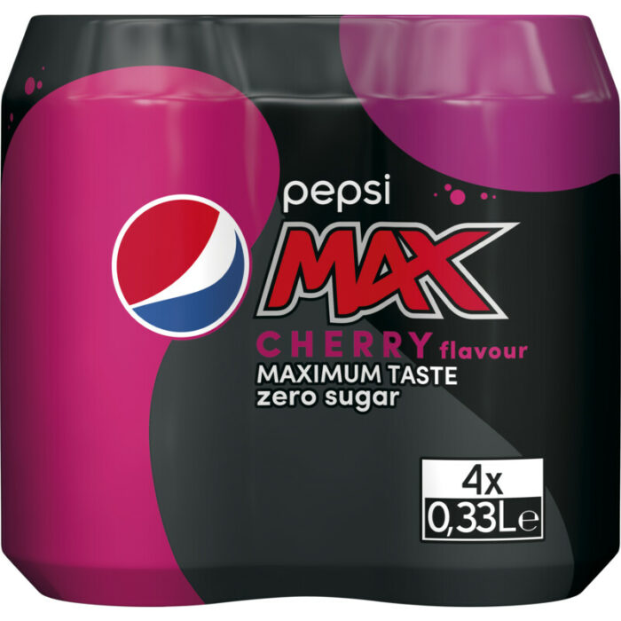 Pepsi Max cherry 4-pack bevat 0g koolhydraten
