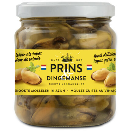 Prins & Dingemanse Gekookte mosselen in azijn bevat 2.8g koolhydraten