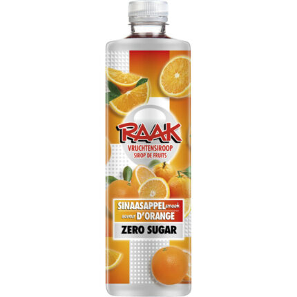 Raak Vruchtensiroop sinaasappel zero sugar bevat 0.2g koolhydraten