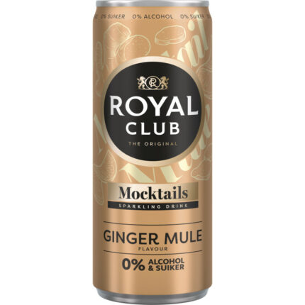 Royal Club Mocktails ginger mule flavour 0% alcohol bevat 0g koolhydraten