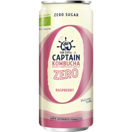 The Gutsy Captain Kombucha zero raspberry bevat 0g koolhydraten