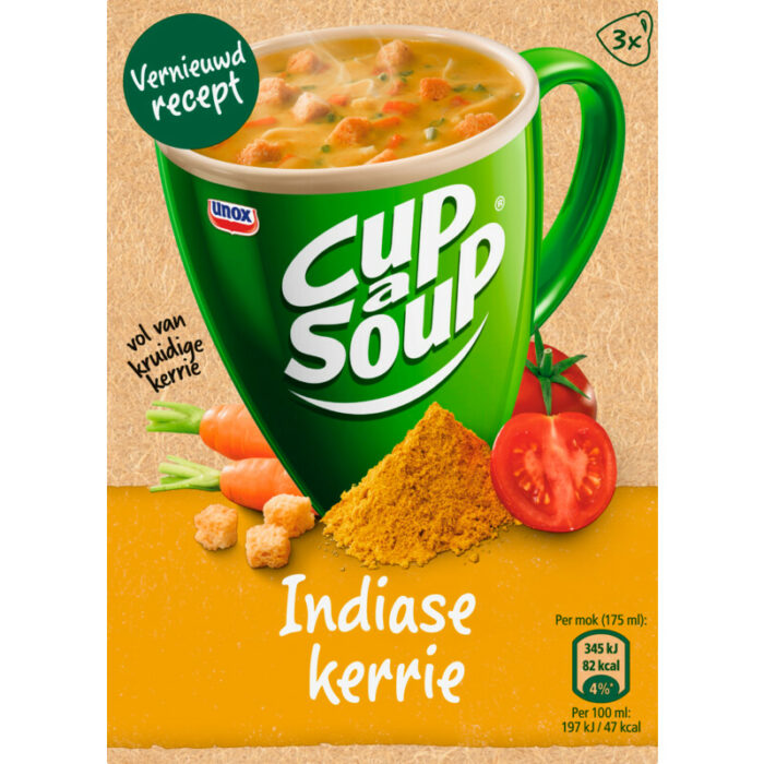 Unox Cup-a-soup Indiase kerrie bevat 4.7g koolhydraten