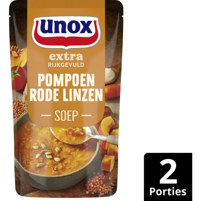 Unox Soep in Zak Pompoen Rode Linzen bevat 6.3g koolhydraten
