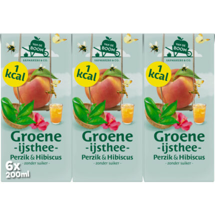 Van de Boom Groene ijsthee perzik & hibiscus 6-pack bevat 0.17g koolhydraten