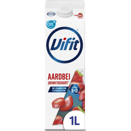 Vifit Drinkyoghurt aardbei bevat 6.5g koolhydraten