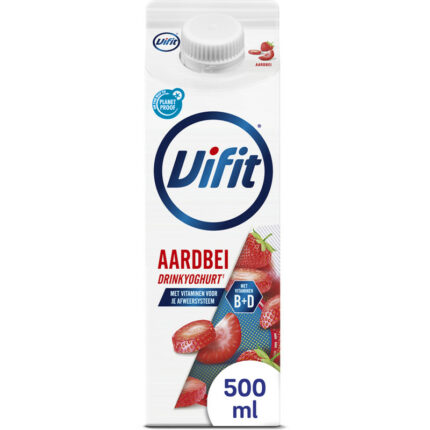 Vifit Drinkyoghurt aardbei bevat 6.5g koolhydraten