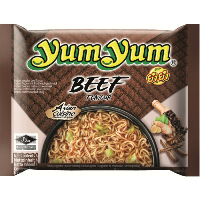 Yum Yum Beef flavour instant noodles bevat 9.3g koolhydraten