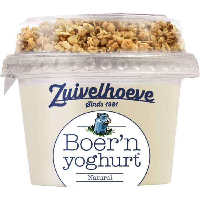 Zuivelhoeve Boer'n yoghurt naturel & muesli bevat 8.9g koolhydraten