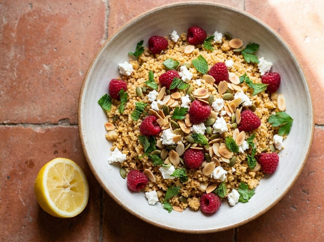 Keto Bloemkoolcouscous met Frambozen, Feta en Munt