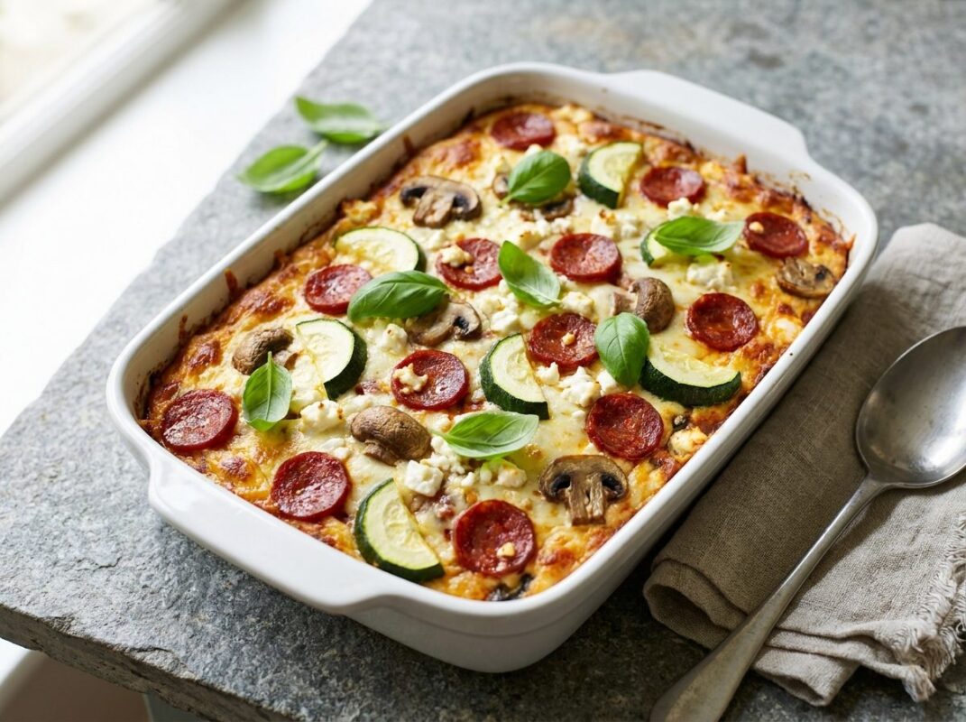 Keto Chorizo Feta Ovenschotel met Courgette