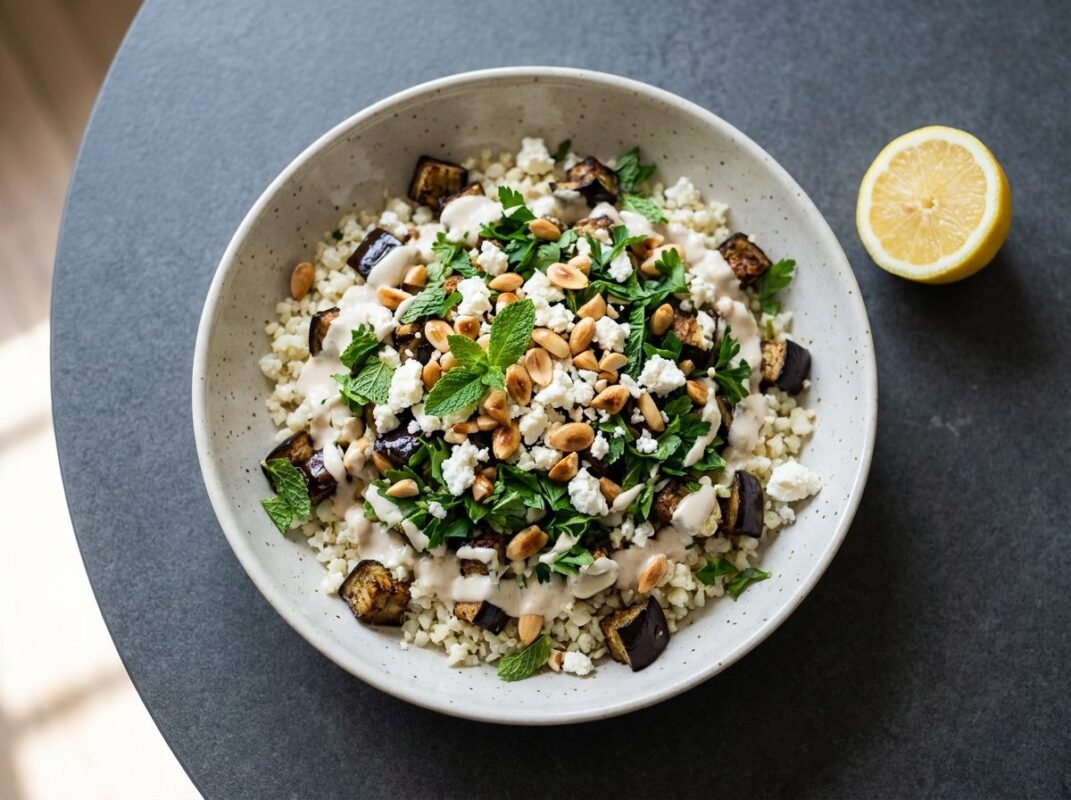 Keto Bloemkoolcouscous Salade met Aubergine