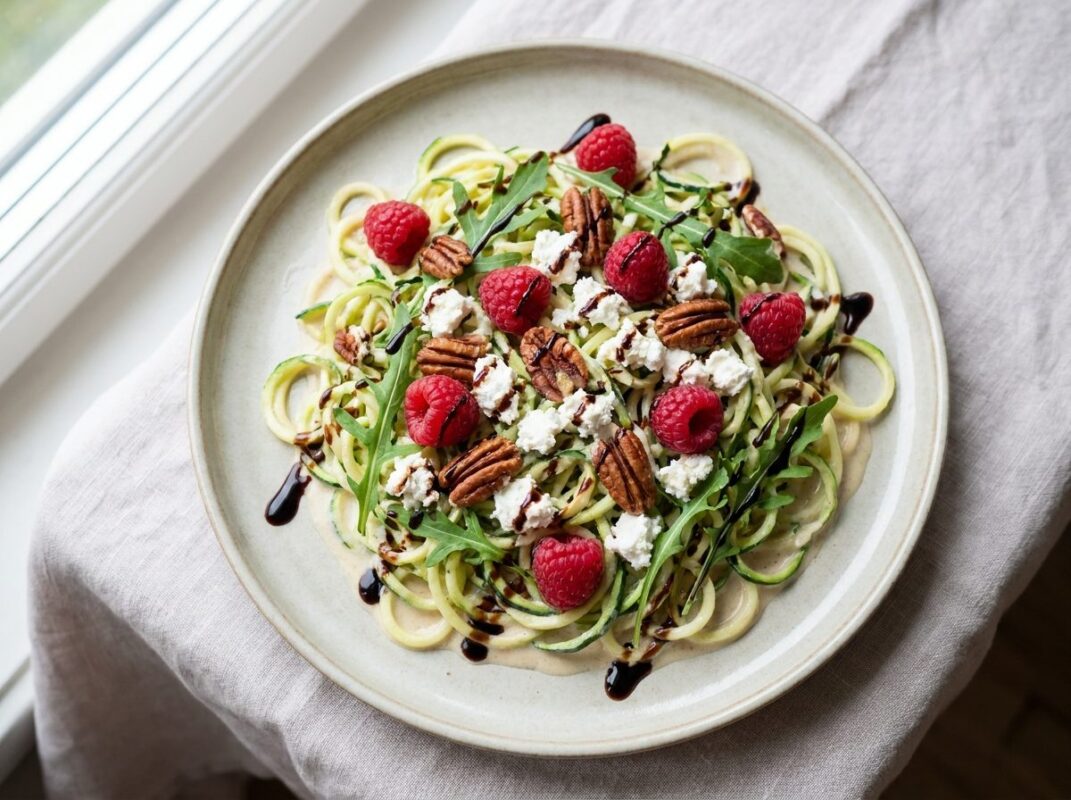 Keto Courgetti met Frambozen en Geitenkaas