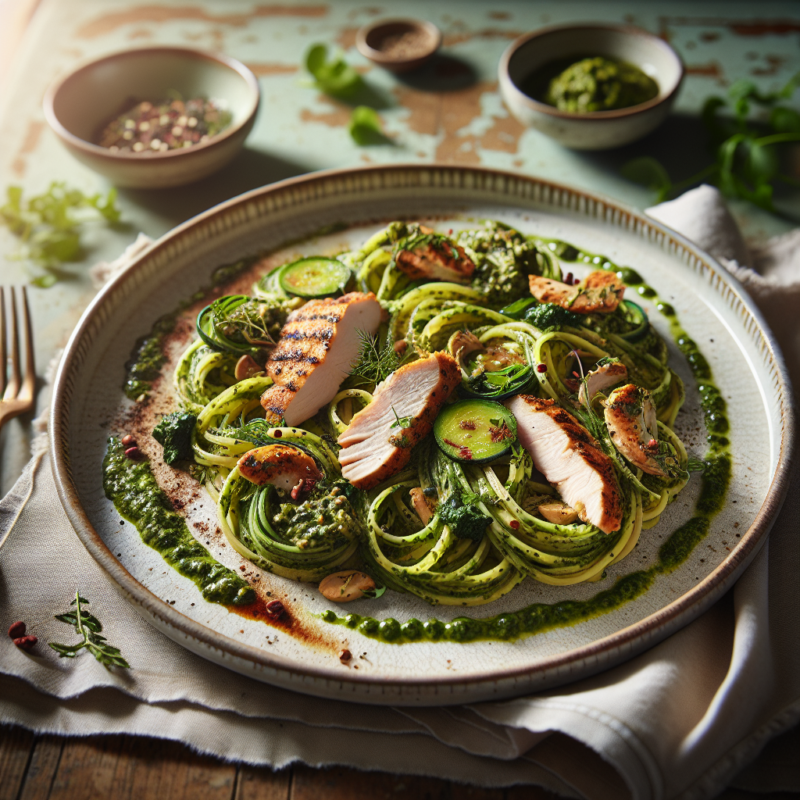 Keto Courgetti met Pesto en Kip