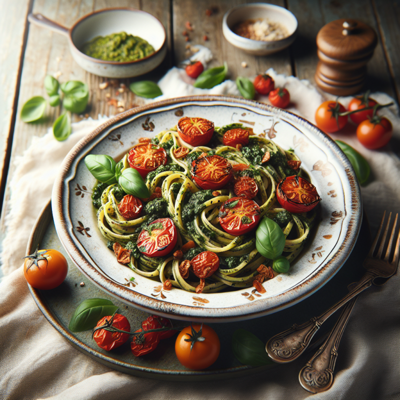 Keto Pasta met Pesto en Geroosterde Tomaatjes