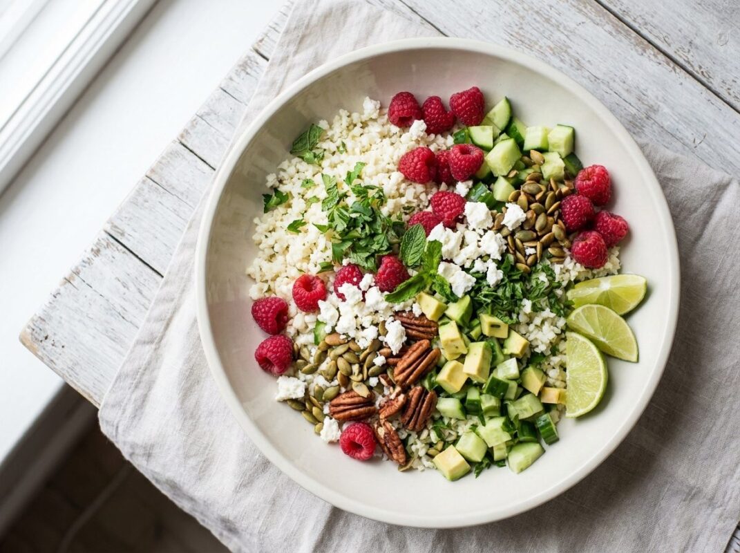 Keto Frambozensalade met Bloemkoolcouscous