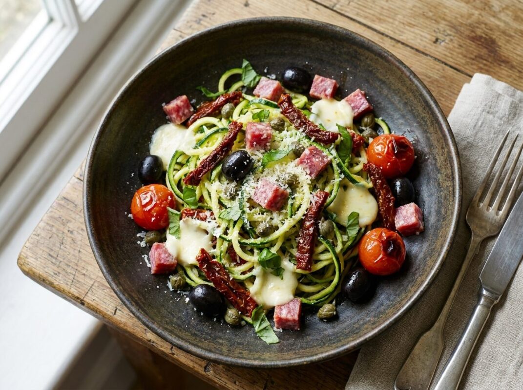 Keto Mediterrane Salami Courgetti