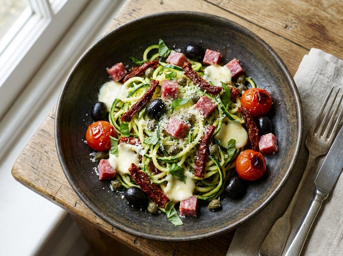 Keto Mediterrane Salami Courgetti