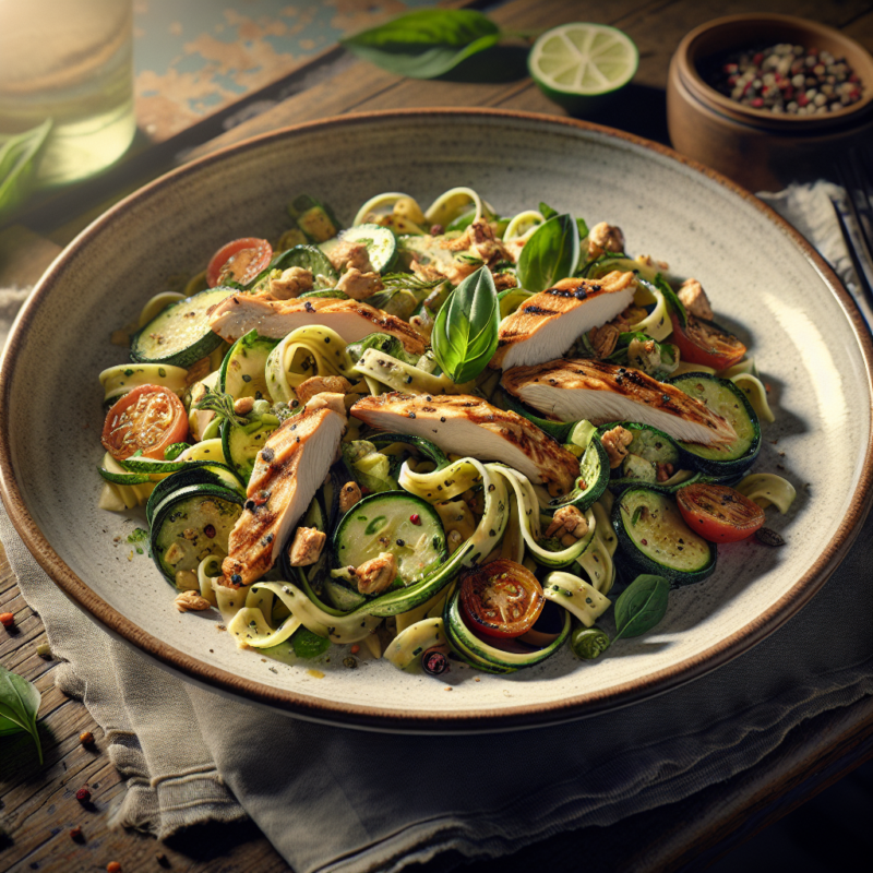 Keto Caesar Salade met Kip en Courgette Pasta