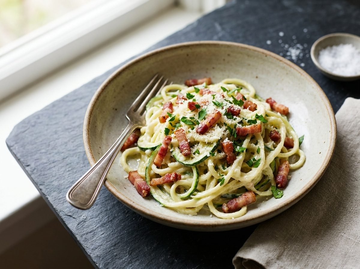 Keto Courgetti met Romige Bloemkoolsaus