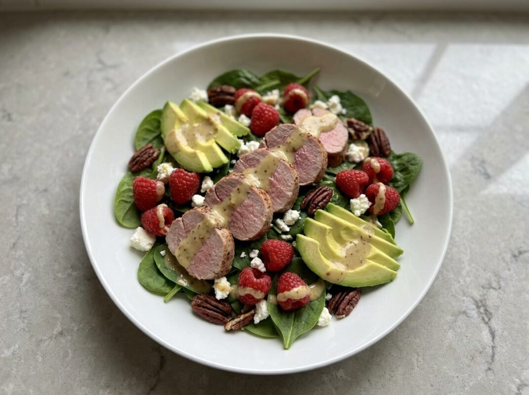 Keto Spinaziesalade met Varkenshaas en Frambozen